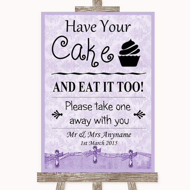 Lilac Shabby Chic Have Your Cake & Eat It Too Personalized Wedding Sign