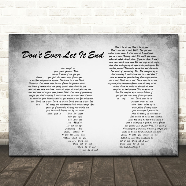 Nickelback Don't Ever Let It End Man Lady Couple Grey Song Lyric Quote Print