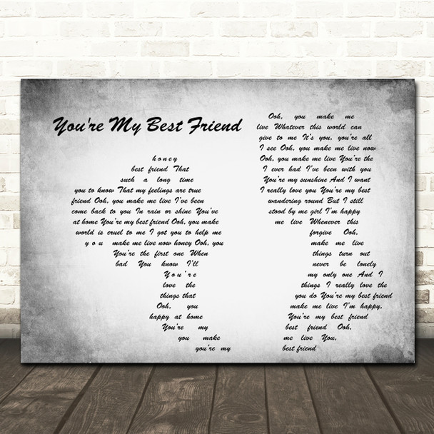 Queen You're My Best Friend Man Lady Couple Grey Song Lyric Quote Print