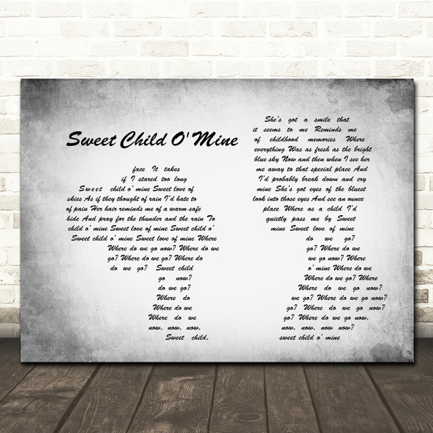 Guns N' Roses Sweet Child O' Mine Man Lady Couple Grey Song Lyric Quote Print