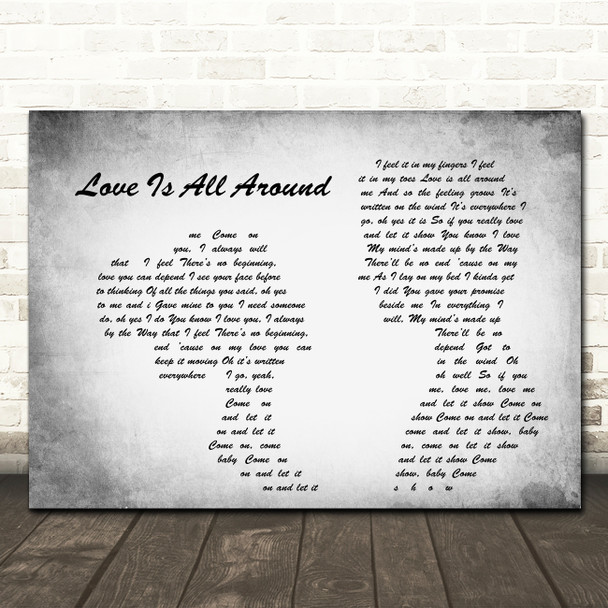 Wet Wet Wet Love Is All Around Man Lady Couple Grey Song Lyric Quote Print