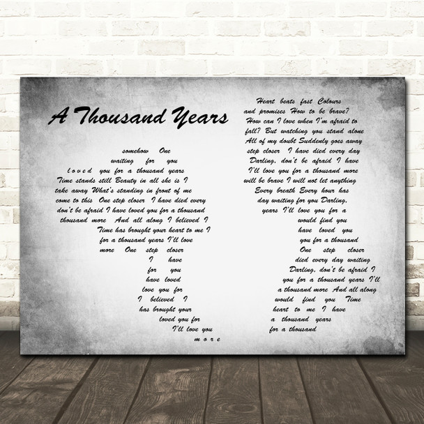 Christina Perri A Thousand Years Man Lady Couple Grey Song Lyric Quote Print