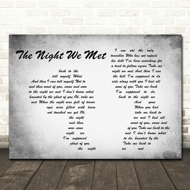 Lord Huron The Night We Met Man Lady Couple Grey Song Lyric Quote Print