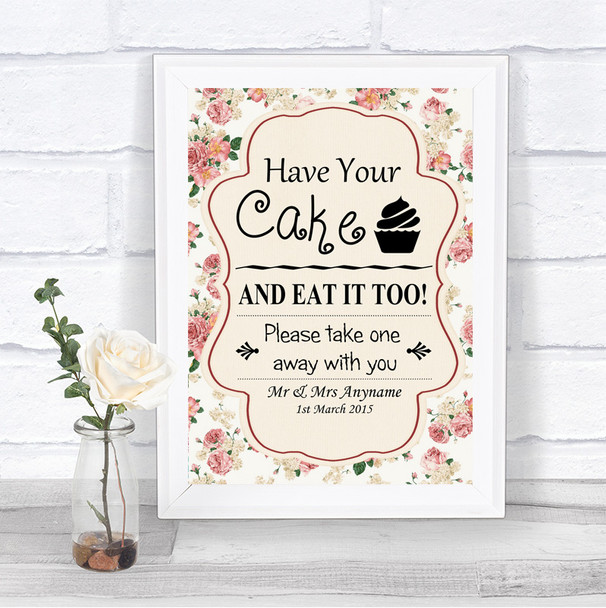 Vintage Roses Have Your Cake & Eat It Too Personalized Wedding Sign