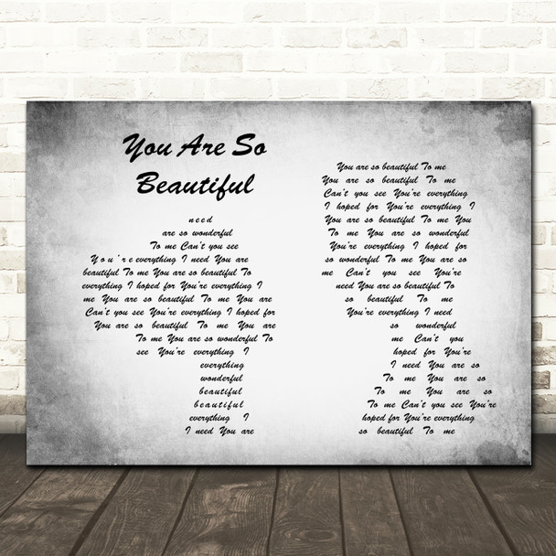 Joe Cocker You are so beautiful Man Lady Couple Grey Song Lyric Print