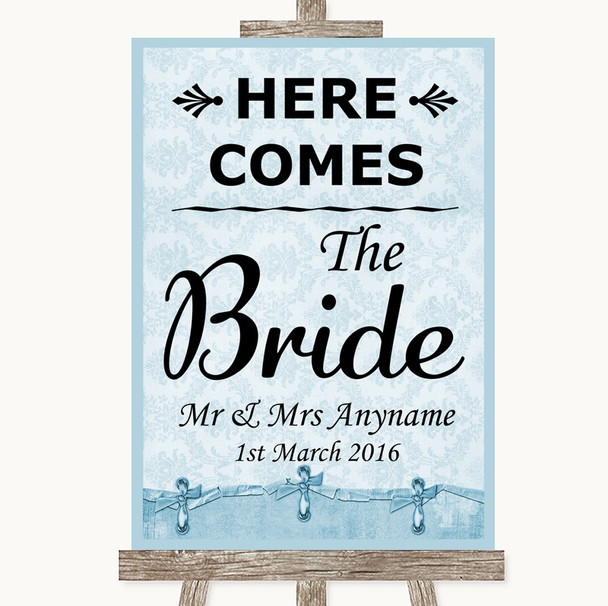 Blue Shabby Chic Here Comes Bride Aisle Sign Personalized Wedding Sign