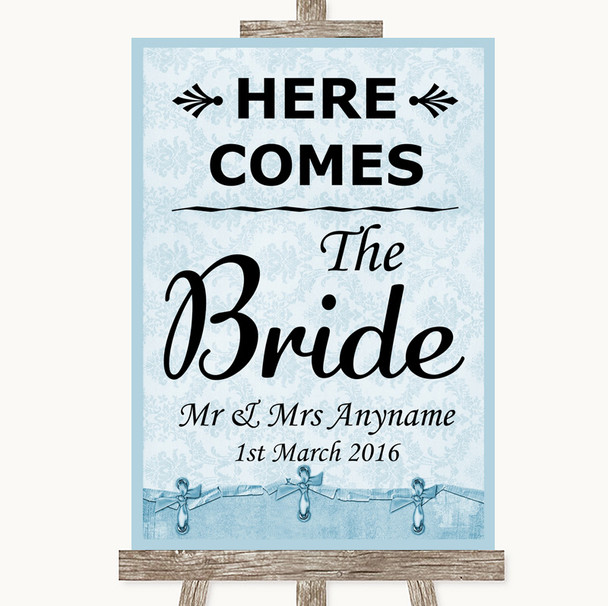 Blue Shabby Chic Here Comes Bride Aisle Sign Personalized Wedding Sign