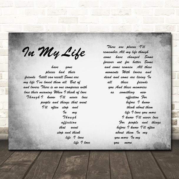 The Beatles In my life Man Lady Couple Grey Song Lyric Quote Print