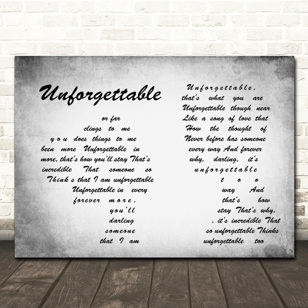 Nat King Cole Unforgettable Man Lady Couple Grey Song Lyric Print