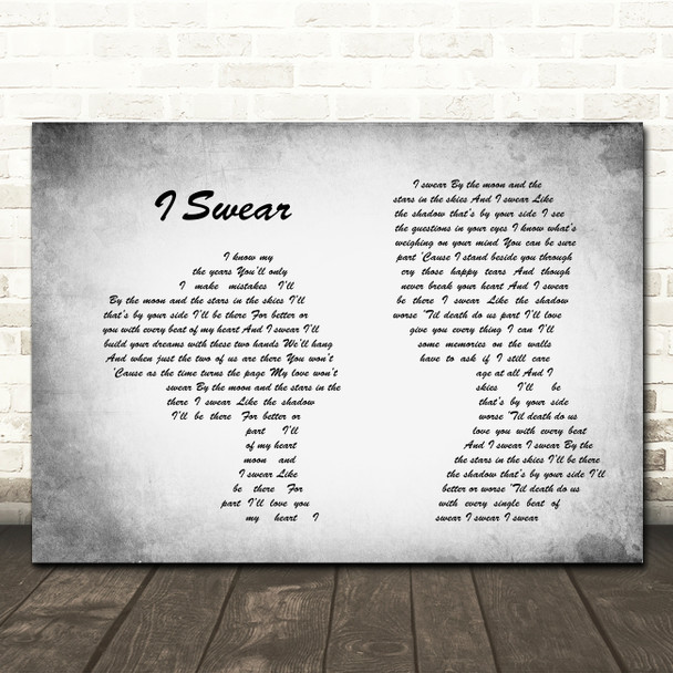 All 4 One I Swear Man Lady Couple Grey Song Lyric Quote Print
