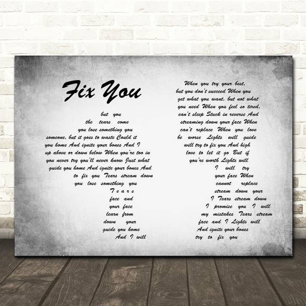 Coldplay Fix You Man Lady Couple Grey Song Lyric Quote Print