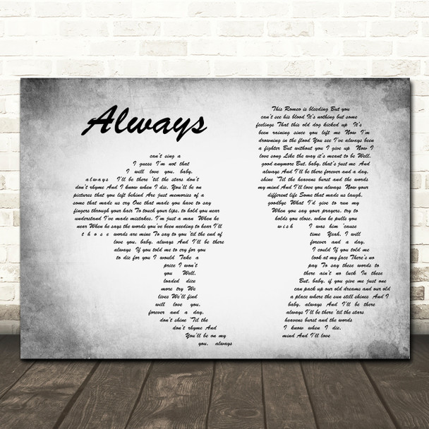 Bon Jovi Always Man Lady Couple Grey Song Lyric Quote Print