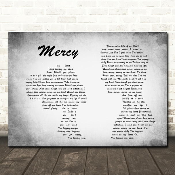 Shawn Mendes Mercy Man Lady Couple Grey Song Lyric Quote Print