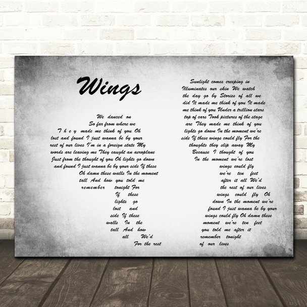 Birdy Wings Man Lady Couple Grey Song Lyric Quote Print