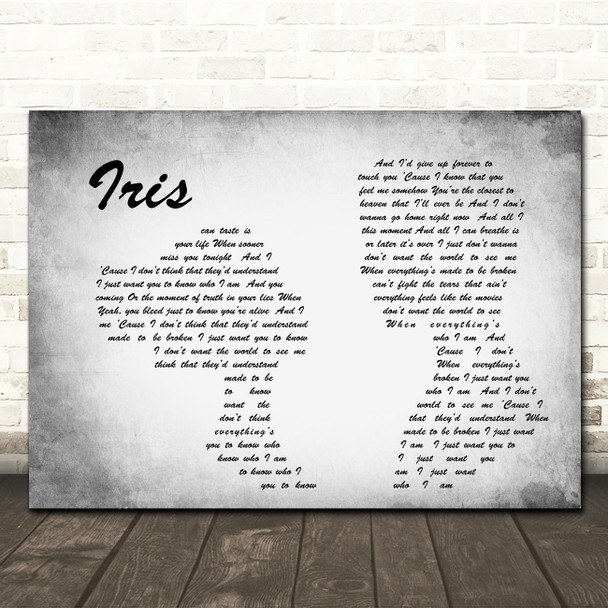 Goo Goo Dolls Iris Man Lady Couple Grey Song Lyric Quote Print