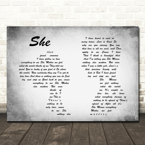 Jen foster She Man Lady Couple Grey Song Lyric Quote Print