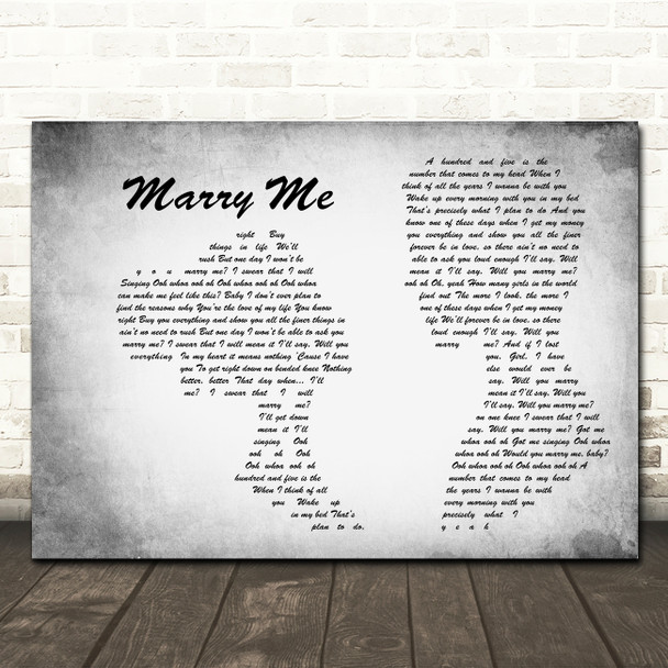 Jason Derulo Marry Me Man Lady Couple Grey Song Lyric Print