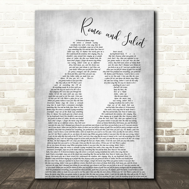 Dire Straits Romeo And Juliet Man Lady Bride Groom Wedding Grey Song Lyric Print