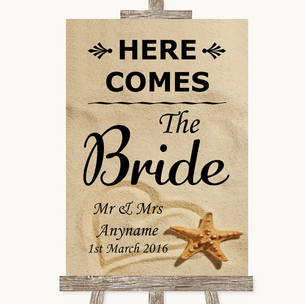 Sandy Beach Here Comes Bride Aisle Sign Personalized Wedding Sign