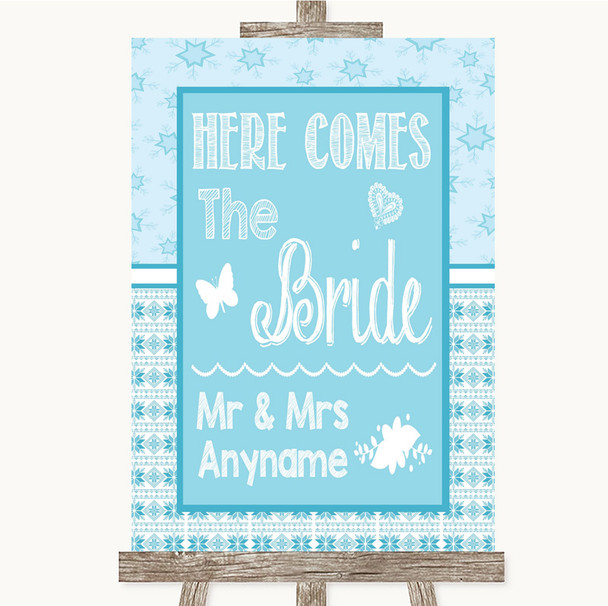 Winter Blue Here Comes Bride Aisle Sign Personalized Wedding Sign