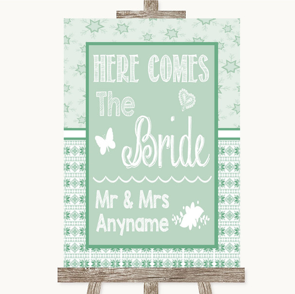 Winter Green Here Comes Bride Aisle Sign Personalized Wedding Sign