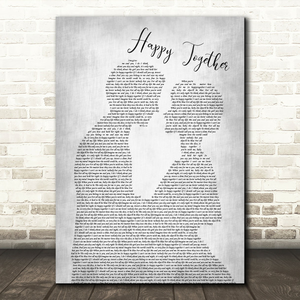 The Turtles Happy Together Grey Song Lyric Man Lady Bride Groom Wedding Print