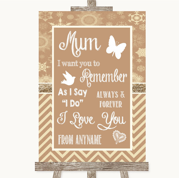 Brown Winter I Love You Message For Mum Personalized Wedding Sign