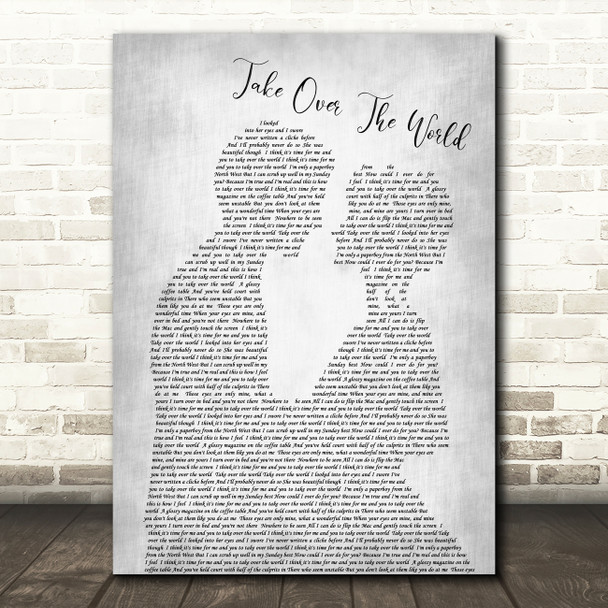 The Courteeners - Take Over The World Grey Song Lyric Man Lady Bride Groom Print