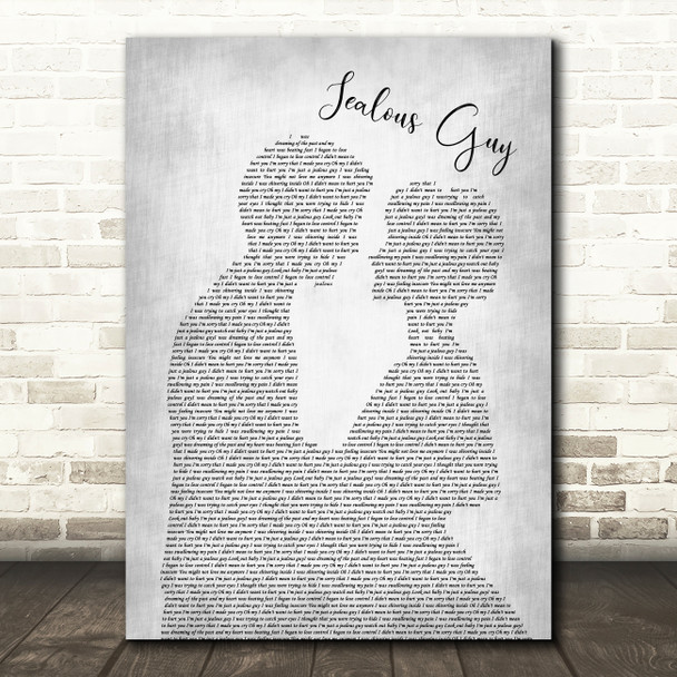 John Lennon Jealous Guy Grey Song Lyric Man Lady Bride Groom Wedding Print