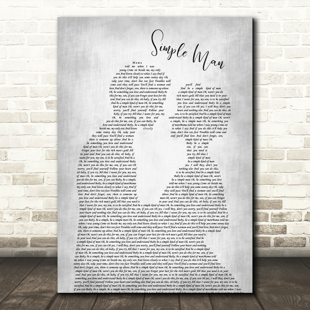 Lynyrd Skynyrd Simple Man Grey Song Lyric Man Lady Bride Groom Wedding Print