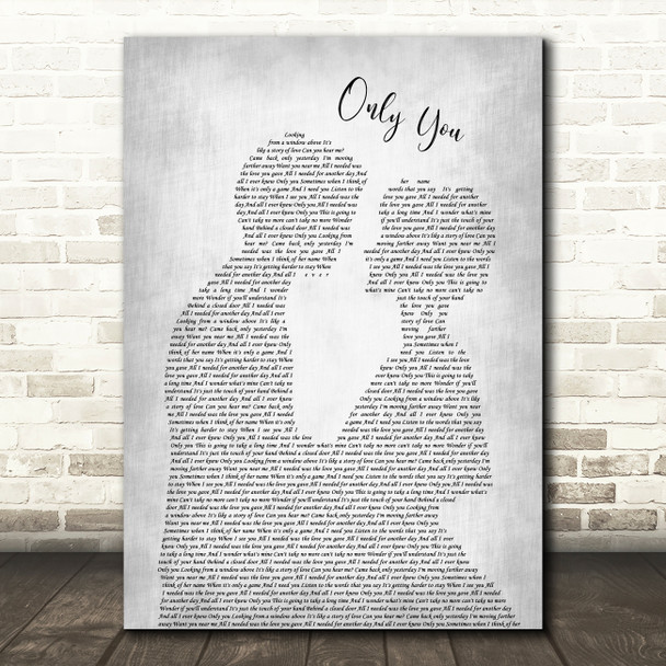 Yazoo Only You Man Lady Bride Groom Wedding Grey Song Lyric Print