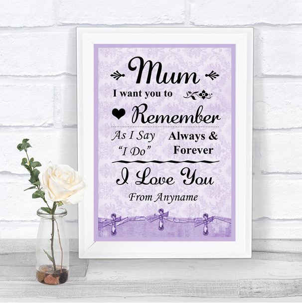 Lilac Shabby Chic I Love You Message For Mum Personalized Wedding Sign