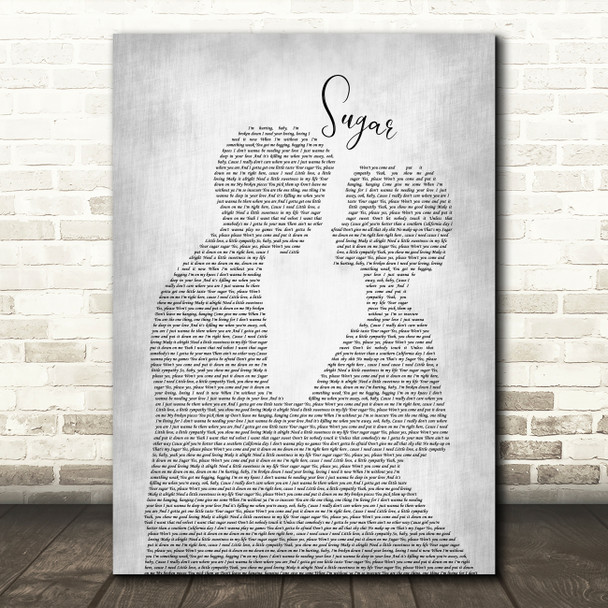 Maroon 5 Sugar Man Lady Bride Groom Wedding Grey Song Lyric Print