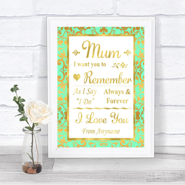 Mint Green & Gold I Love You Message For Mum Personalized Wedding Sign