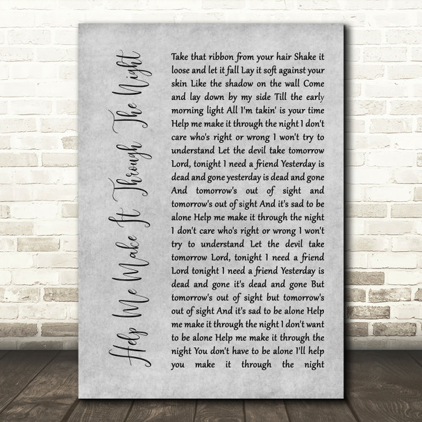 Michael Bublé Help Me Make It Through The Night Grey Rustic Script Song Print