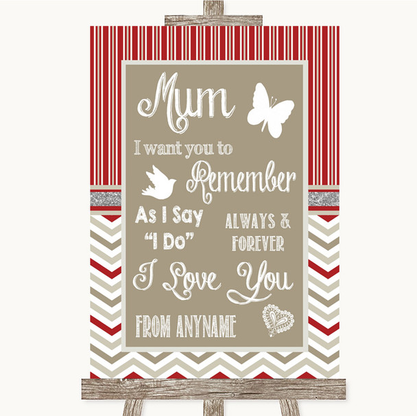 Red & Grey Winter I Love You Message For Mum Personalized Wedding Sign