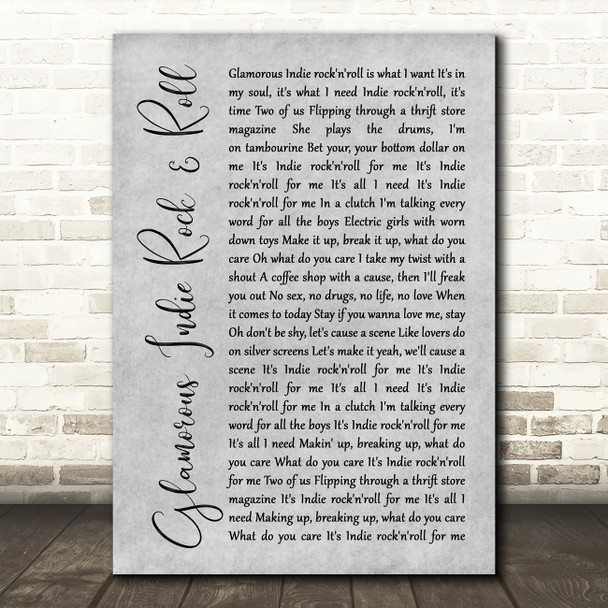 The Killers Glamorous Indie Rock & Roll Rustic Script Grey Song Lyric Print