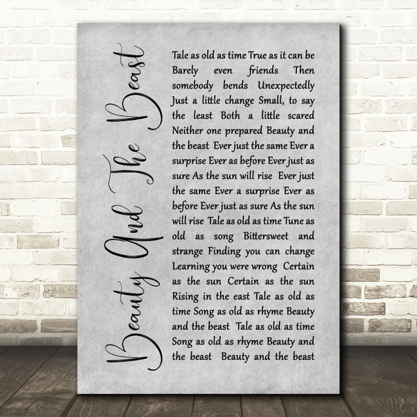 Celine Dione Beauty And The Beast Rustic Script Grey Song Lyric Quote Print