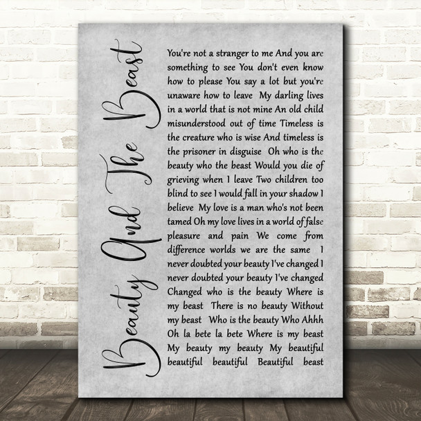 Stevie Nicks Beauty And The Beast Rustic Script Grey Song Lyric Quote Print