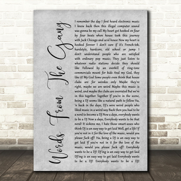 Coone Words From The Gang Rustic Script Grey Song Lyric Quote Print