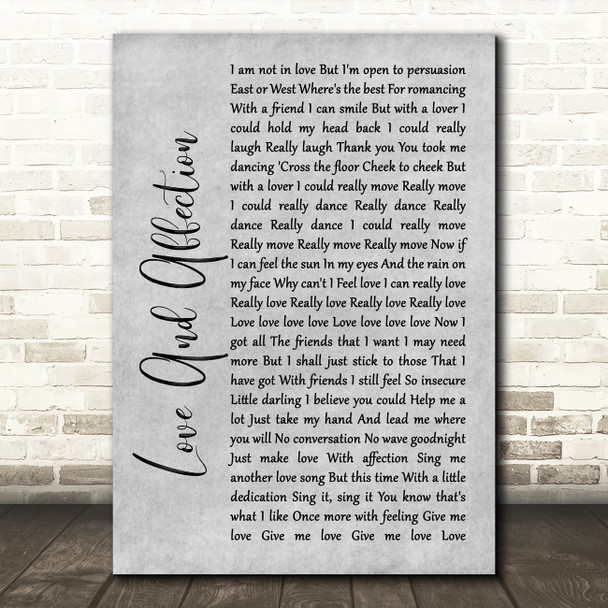 Joan Armatrading Love And Affection Rustic Script Grey Song Lyric Quote Print