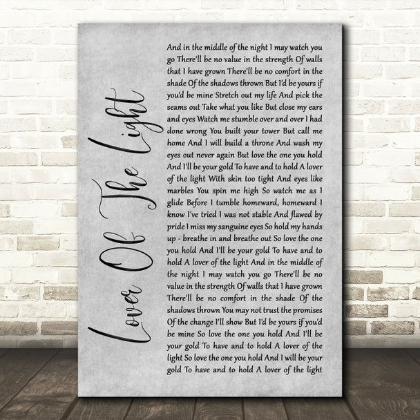 Mumford & Sons Lover Of The Light Rustic Script Grey Song Lyric Quote Print