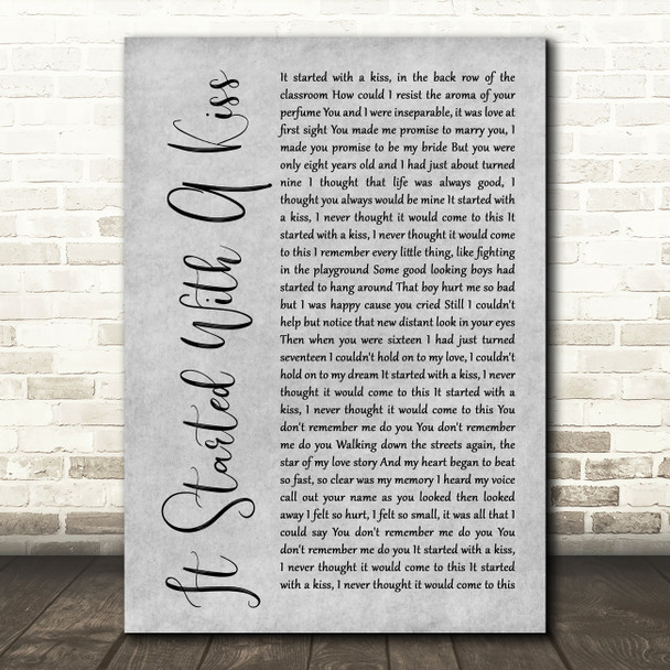 Hot Chocolate It Started With A Kiss Rustic Script Grey Song Lyric Print
