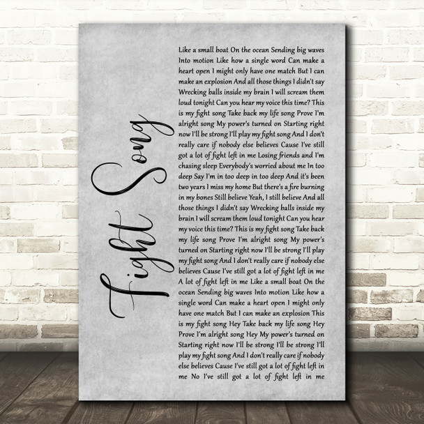 Rachel Platten Fight Grey Song Rustic Script Grey Song Lyric Quote Print