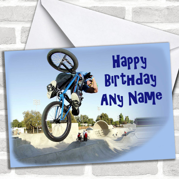 Blue Bmx Personalized Birthday Card