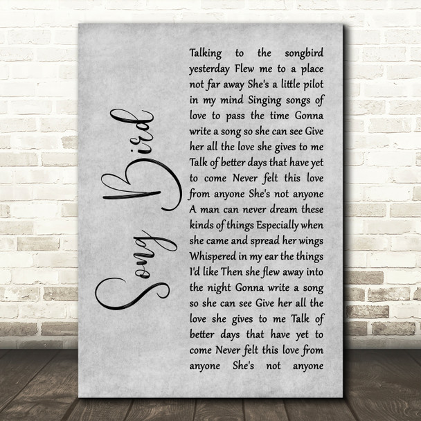 Oasis Grey Song Bird Rustic Script Grey Song Lyric Quote Print