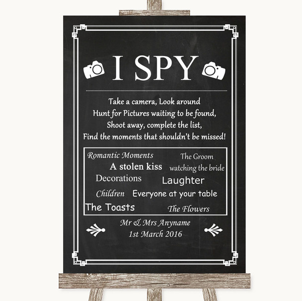 Chalk Style I Spy Disposable Camera Personalized Wedding Sign