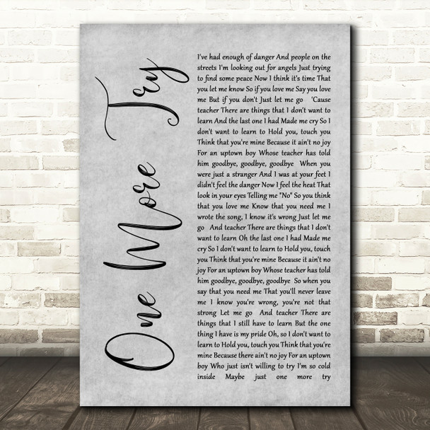 George Michael One More Try Rustic Script Grey Song Lyric Quote Print