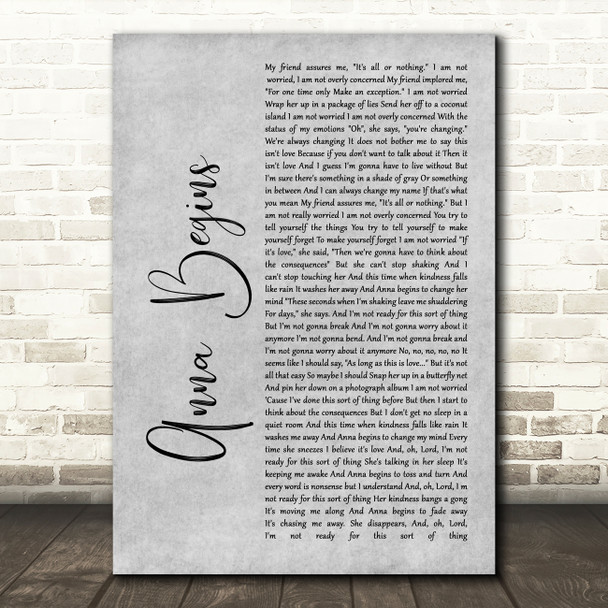 Counting Crows Anna Begins Rustic Script Grey Song Lyric Quote Print