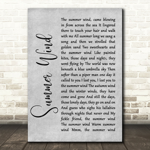 Frank Sinatra Summer Wind Rustic Script Grey Song Lyric Quote Print